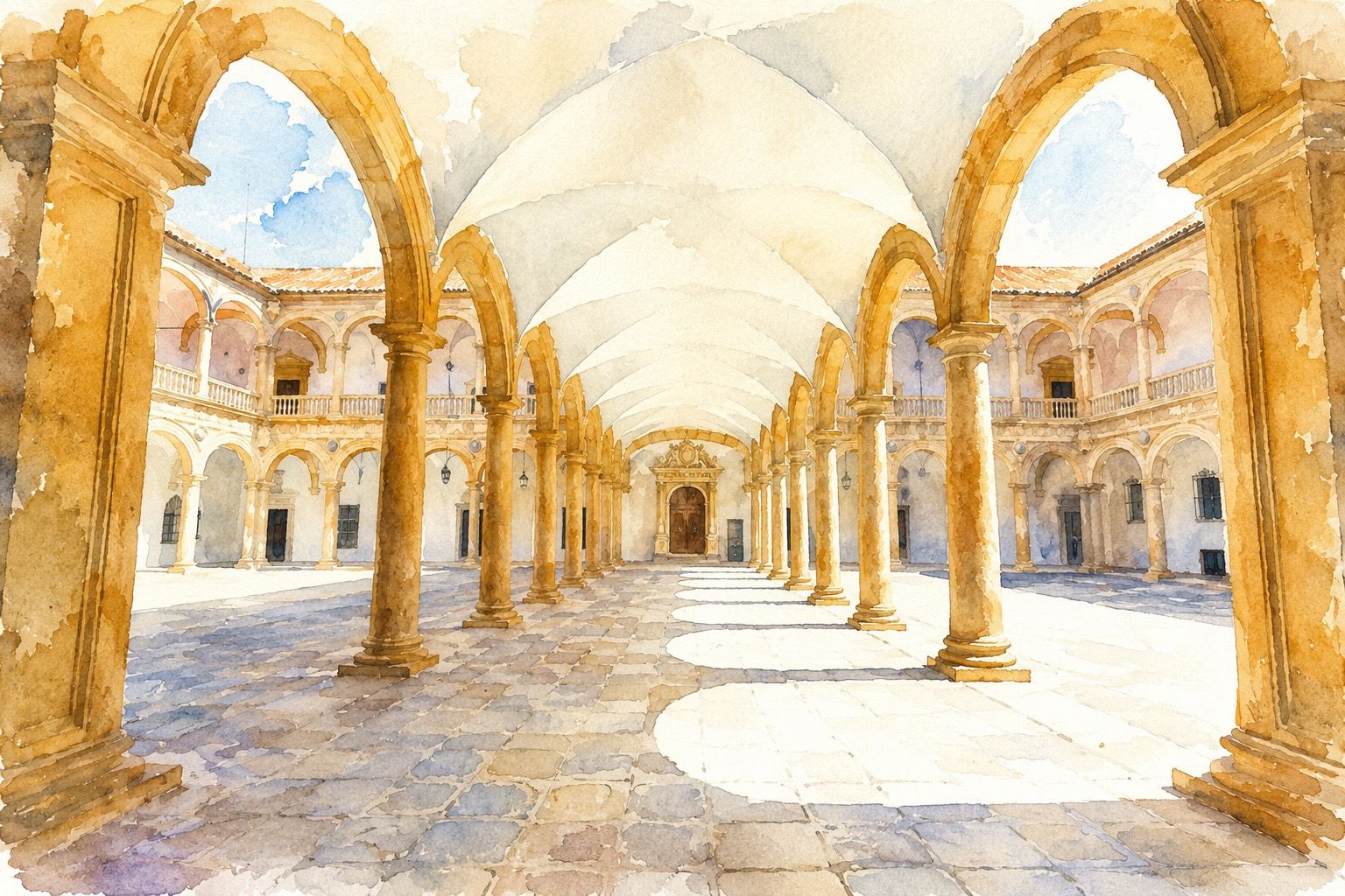 Acuarela del patio renacentista del Hospital de Tavera