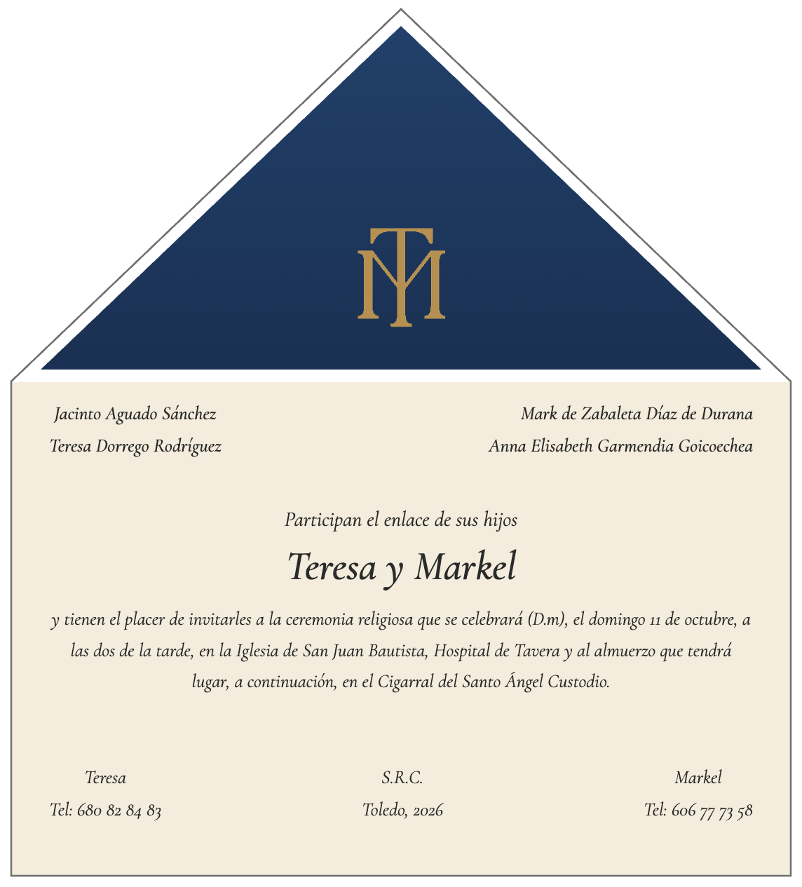 Invitación de boda de Teresa y Markel — domingo 11 de octubre de 2026, Toledo